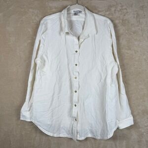 WinterSilks Womens L White Silk Linen Button Up Long Sleeve Shirt Top